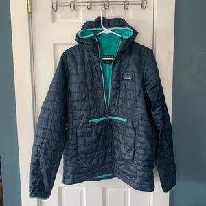 Patagonia midweight puffy pullover, navy and packable